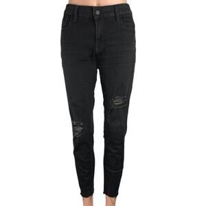 Old Navy Rockstar Black Super Skinny Mid Rise Distressed Ankle Denim Jeans Sz 10